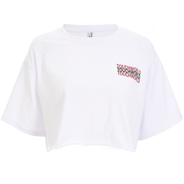 Σύντομη γυναικεία μπλούζα με λευκή εκτύπωση