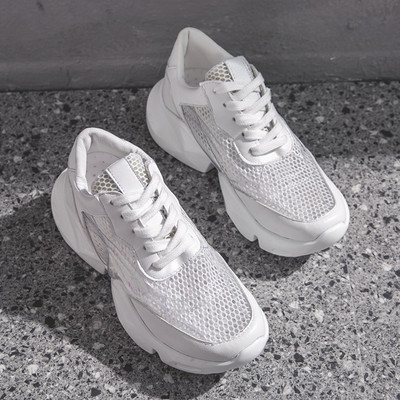 Αθλητικά-casual γυναικεία πάνινα παπούτσια με χοντρό πέλμα και πλέγμα σε διάφορα χρώματα