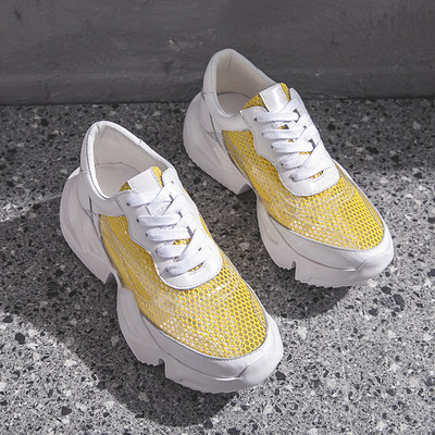 Αθλητικά-casual γυναικεία πάνινα παπούτσια με χοντρό πέλμα και πλέγμα σε διάφορα χρώματα