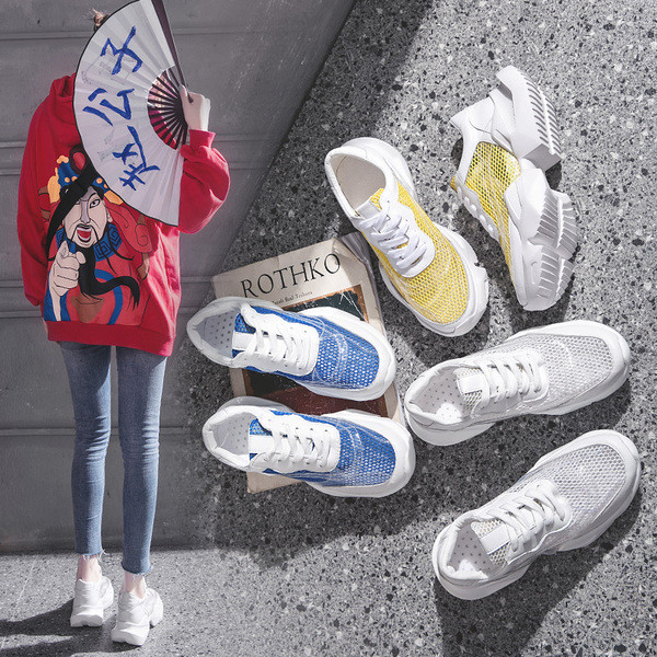 Αθλητικά-casual γυναικεία πάνινα παπούτσια με χοντρό πέλμα και πλέγμα σε διάφορα χρώματα