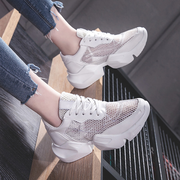 Αθλητικά-casual γυναικεία πάνινα παπούτσια με χοντρό πέλμα και πλέγμα σε διάφορα χρώματα