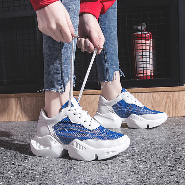 Αθλητικά-casual γυναικεία πάνινα παπούτσια με χοντρό πέλμα και πλέγμα σε διάφορα χρώματα