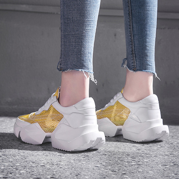 Αθλητικά-casual γυναικεία πάνινα παπούτσια με χοντρό πέλμα και πλέγμα σε διάφορα χρώματα