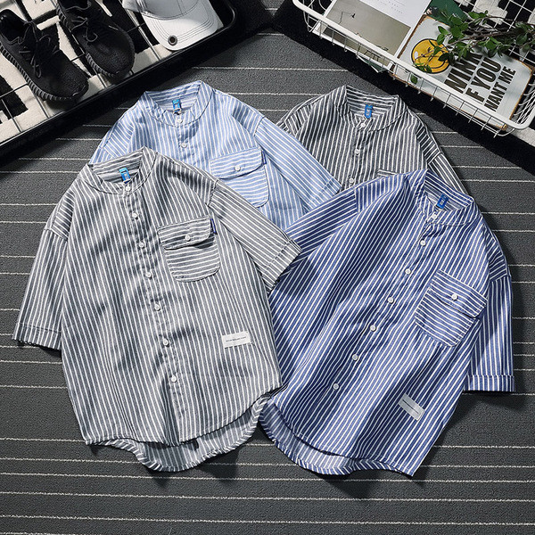 Cămașă bărbați cu dungi în patru culori, cu buzunar