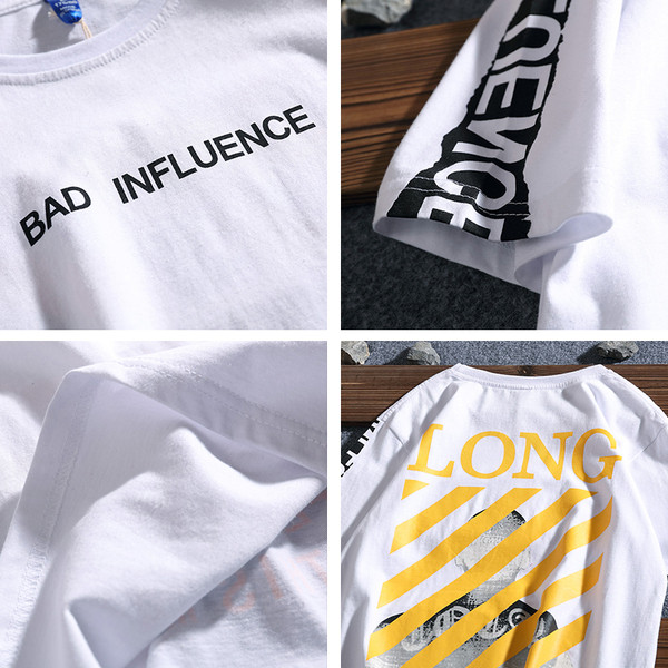 Férfi póló fekete-fehér színben, feliratokkal