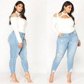 Μοντέρνα γυναικεία τζιν με σκισμένα μοτίβα 6XL