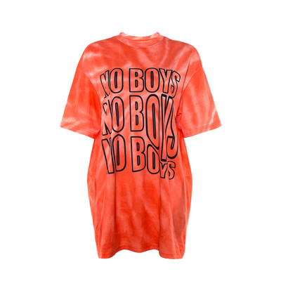 Modern női póló széles modell narancssárga és zöld felirattal