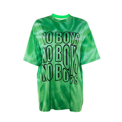 Modern női póló széles modell narancssárga és zöld felirattal