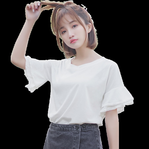 Modern női blúz fehér és piros színben, rövid ujjal