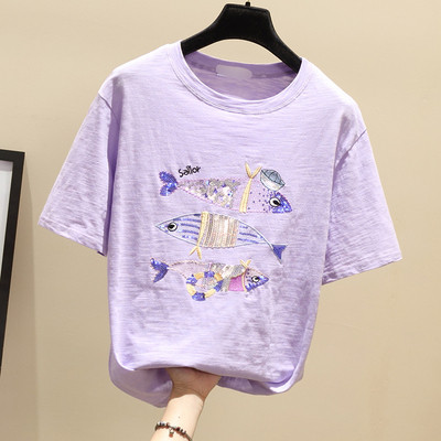 Μοντέρνο γυναικείο μπλουζάκι με λευκό, μοβ και ροζ χρώμα