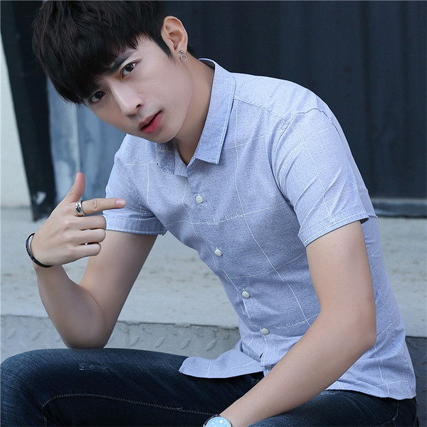 Stílusos férfi ing három színben, rövid ujjakkal és gombokkal