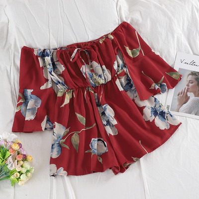 Κομψή γυναικεία ολόσωμη φόρμα με φυτικό μοτίβο σε τέσσερα χρώματα