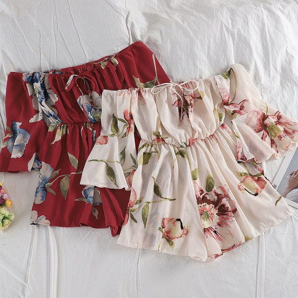 Κομψή γυναικεία ολόσωμη φόρμα με φυτικό μοτίβο σε τέσσερα χρώματα