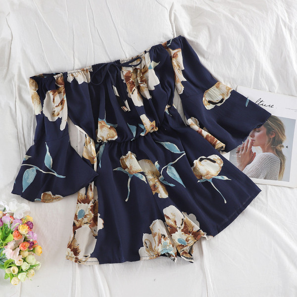 Κομψή γυναικεία ολόσωμη φόρμα με φυτικό μοτίβο σε τέσσερα χρώματα