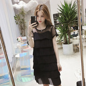 Modern női ruha csipkével három színben, rövid ujjal