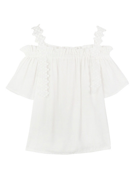 Lezser női blúz csupasz vállval, fehér színben