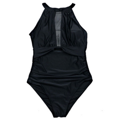 Stílusos női fürdőruha fehér és piros színben, tüllel