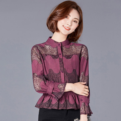 Stílusos női ing csipkével és alacsony O-alakú gallérral, négy színben