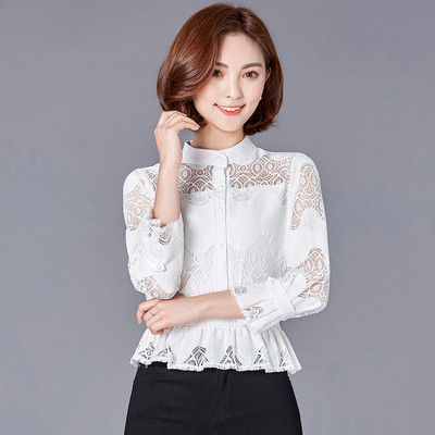 Stílusos női ing csipkével és alacsony O-alakú gallérral, négy színben