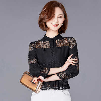 Stílusos női ing csipkével és alacsony O-alakú gallérral, négy színben