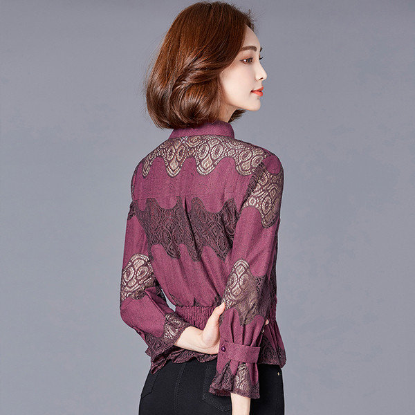 Stílusos női ing csipkével és alacsony O-alakú gallérral, négy színben