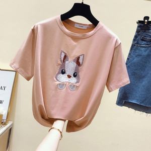 Hétköznapi női póló O-nyakkal és hímzéssel, két színben