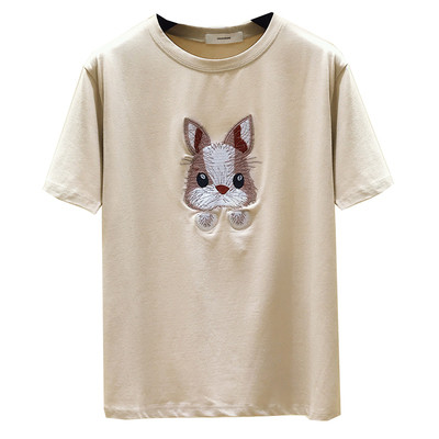 Hétköznapi női póló O-nyakkal és hímzéssel, két színben