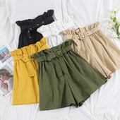 Дамски къси панталони с висока талия и колан в няколко цвята
