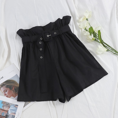 Дамски къси панталони с висока талия и колан в няколко цвята