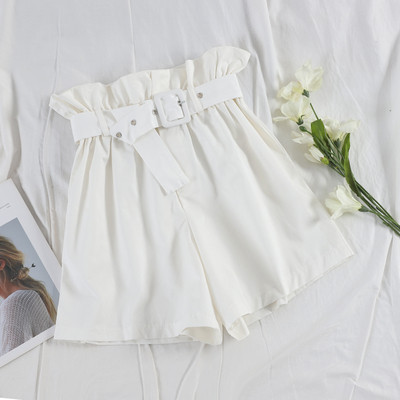 Дамски къси панталони с висока талия и колан в няколко цвята