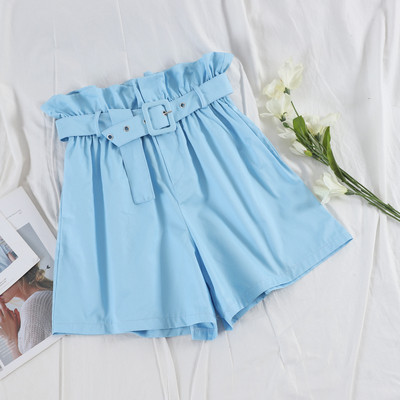 Дамски къси панталони с висока талия и колан в няколко цвята