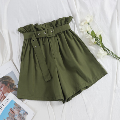 Дамски къси панталони с висока талия и колан в няколко цвята