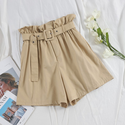 Дамски къси панталони с висока талия и колан в няколко цвята