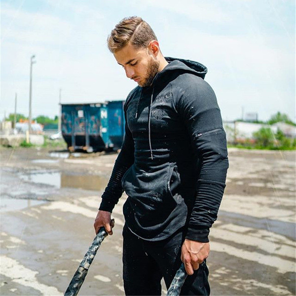 Ανδρική μπλούζα σπορ σε δύο χρώματα με κουκούλα και τσέπες