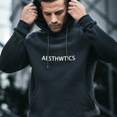 Hanorac modern pentru bărbați în negru cu inscripții