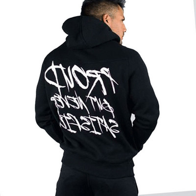 Hanorac modern pentru bărbați în negru cu inscripții
