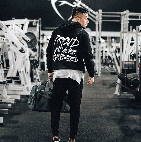 Hanorac modern pentru bărbați în negru cu inscripții