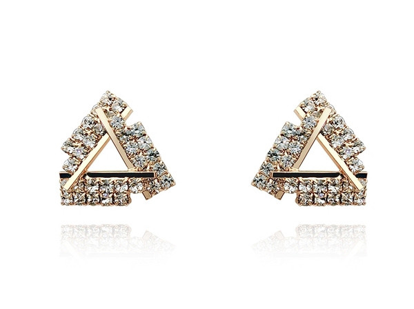 Cercei eleganti de dama in doua culori cu pietre