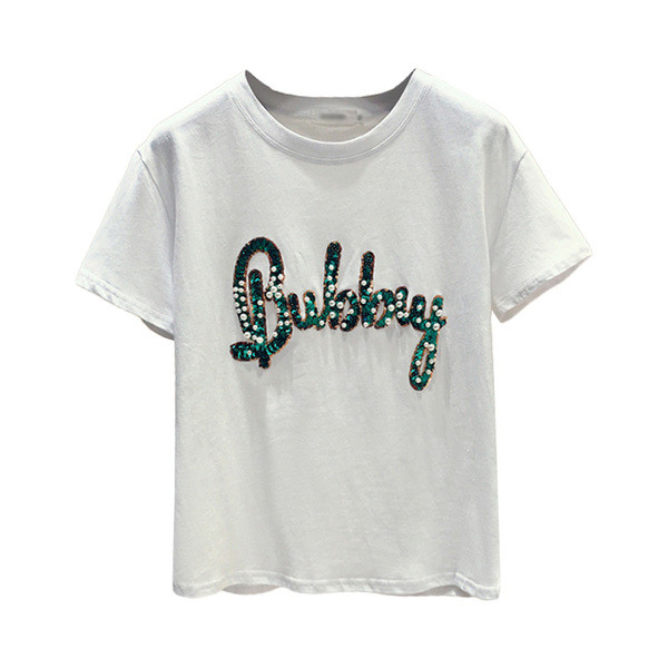 Modern női póló fehér és rózsaszín díszítéssel