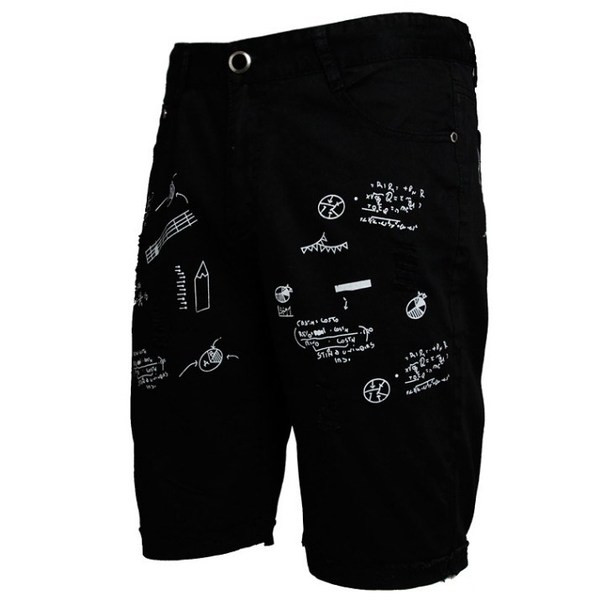 Modern férfi rövid farmernadrág fehér és fekete rátéttel