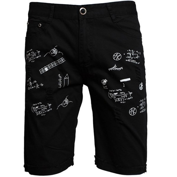 Modern férfi rövid farmernadrág fehér és fekete rátéttel