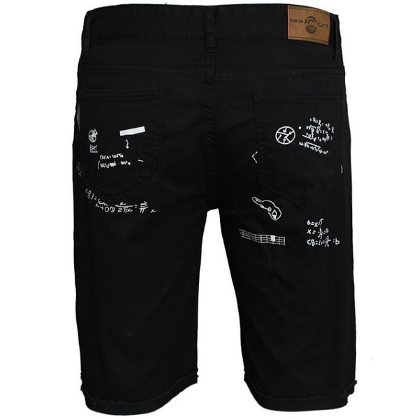 Modern férfi rövid farmernadrág fehér és fekete rátéttel