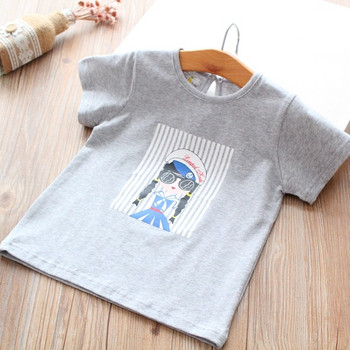 Ежедневна детска тениска за момичета в син и сив цвят