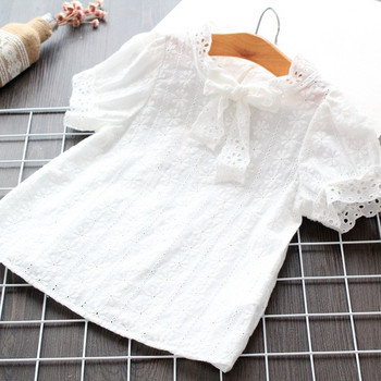 Модерна детска риза с къс ръкав в бял цвят