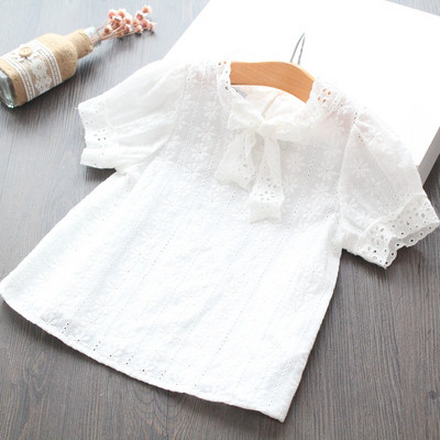 Модерна детска риза с къс ръкав в бял цвят