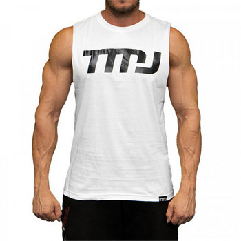 Αθλητικό ανδρικό αμάνικο μπλουζάκι σε μαύρο και άσπρο χρώμα