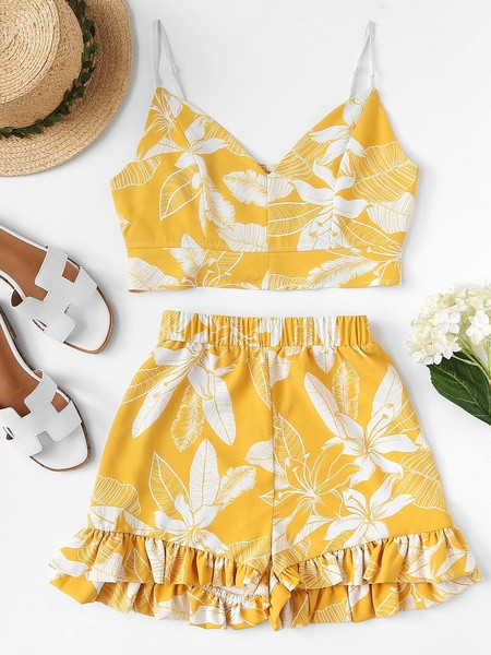 Set modern pentru femei din două părți în verde și galben