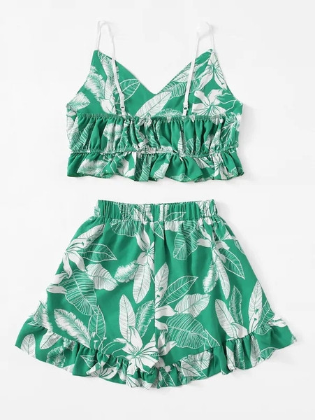 Set modern pentru femei din două părți în verde și galben