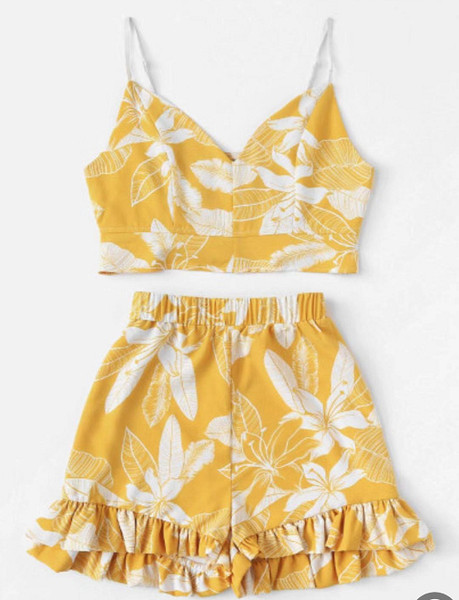 Set modern pentru femei din două părți în verde și galben