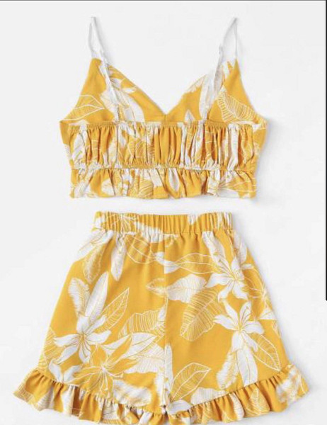 Set modern pentru femei din două părți în verde și galben